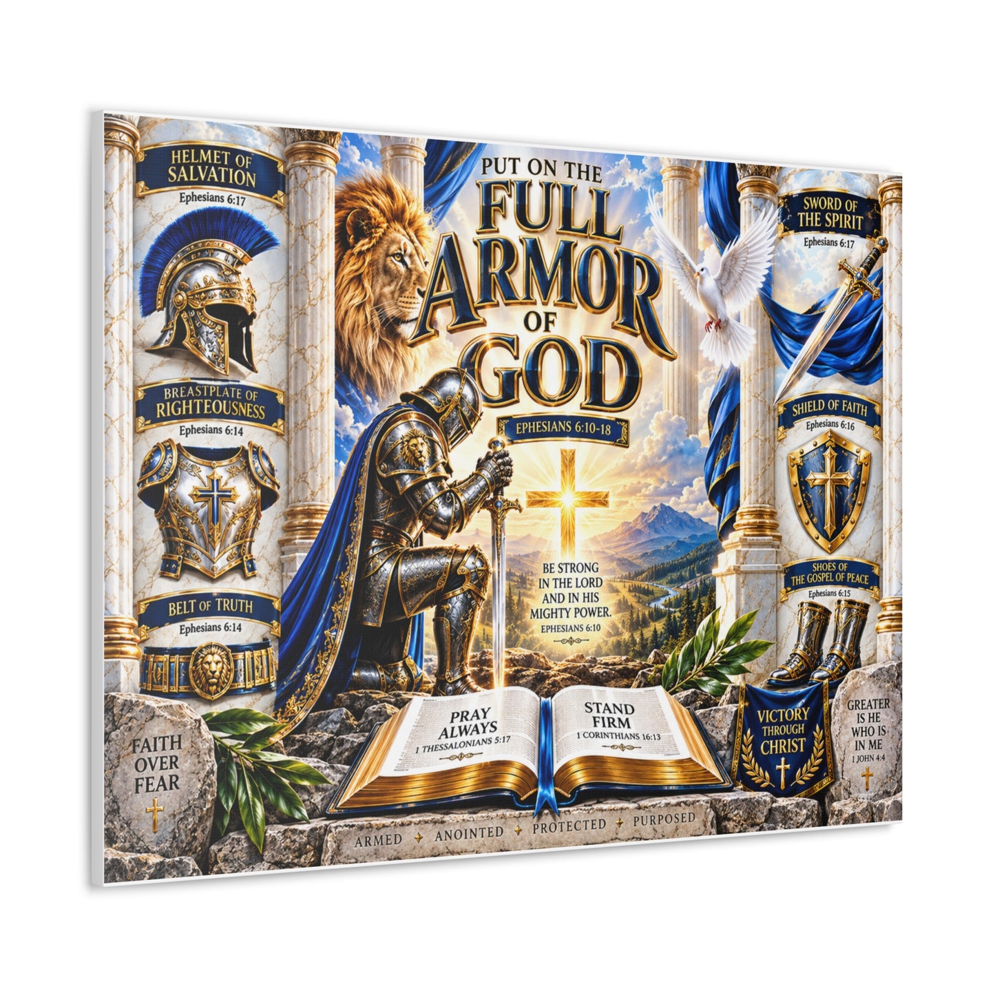 Full Armor of God Canvas Wall Art — Christian Faith Inspirational Scripture Print