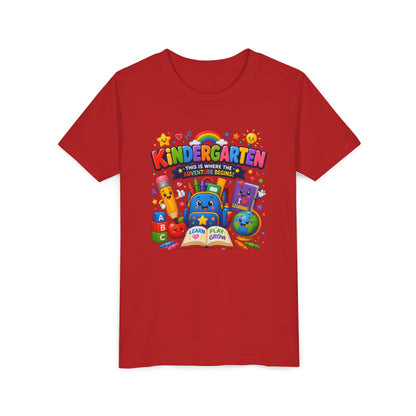 Kindergarten Kids T‑Shirt — 'Kindergarten: This Is Where the Fun Begins' Colorful Back-to-School Tee