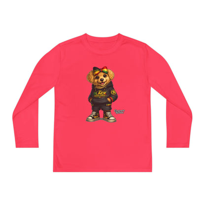 Youth Long Sleeve Tee — Trendy Bear Graphic "Black Excellence"