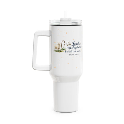 40oz Inspirational Tumbler – “The Lord is my shepherd, I shall not want” Psalm 23:1 Travel Mug with Lamb Design