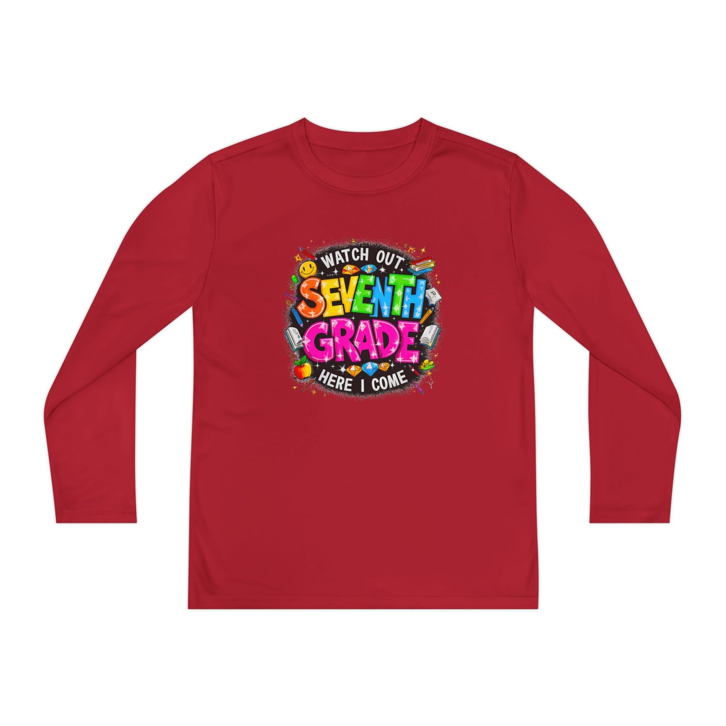 Seventh Grade Kids Long Sleeve Tee — "Watch Out… Here I Come" Back-to-School Shirt