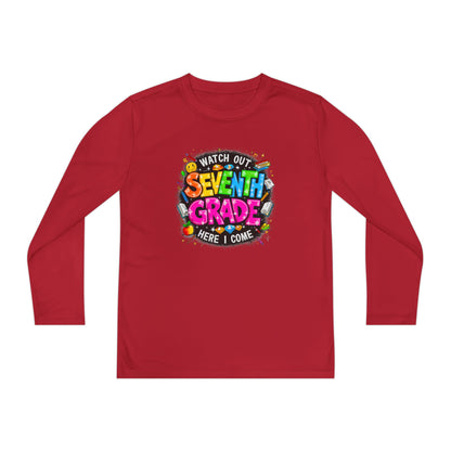 Seventh Grade Kids Long Sleeve Tee — "Watch Out… Here I Come" Back-to-School Shirt