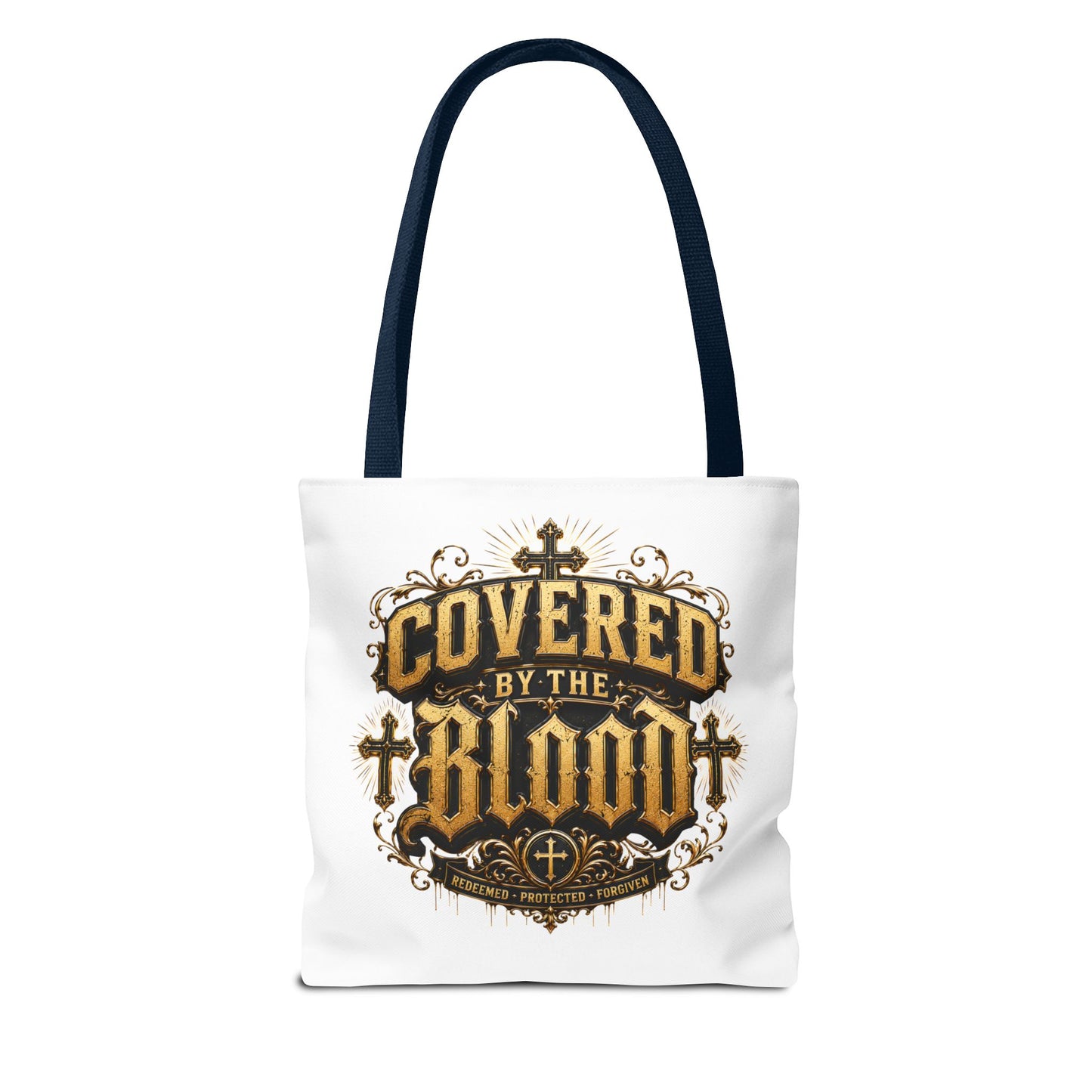 Covered by the Blood Tote Bag — Christian Cross Faith Canvas Tote