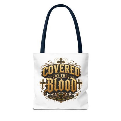 Covered by the Blood Tote Bag — Christian Cross Faith Canvas Tote
