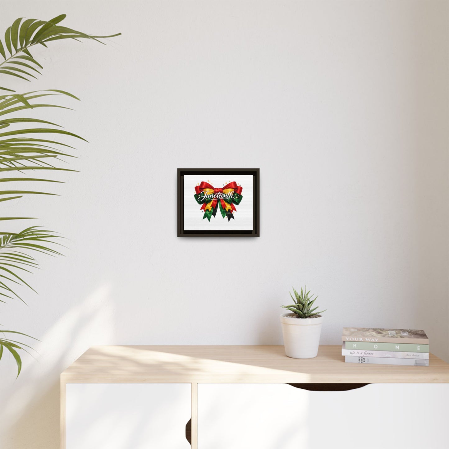 Juneteenth Framed Canvas Print – Festive Red, Green & Gold Ribbon Wall Art