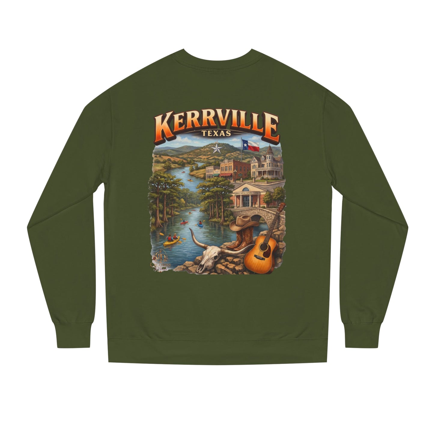 Kerrville Texas Scenic Crewneck Sweatshirt — Riverfront Guitar Vintage Design