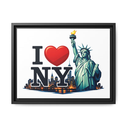 I Love NY Statue of Liberty Matte Framed Canvas