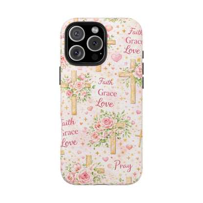 Faith Grace Love Cross Phone Case | Christian Floral iPhone Case