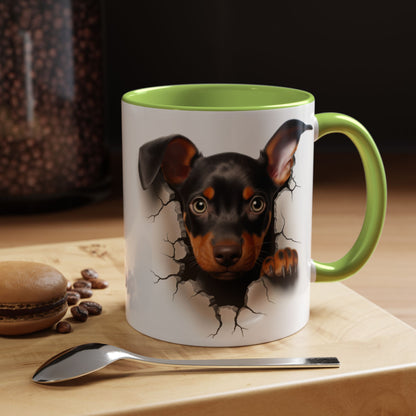 Dachshund Puppy Peek Coffee Mug – Accent Black Interior/Handle, Cute Dog Crack Design (11/15 oz)