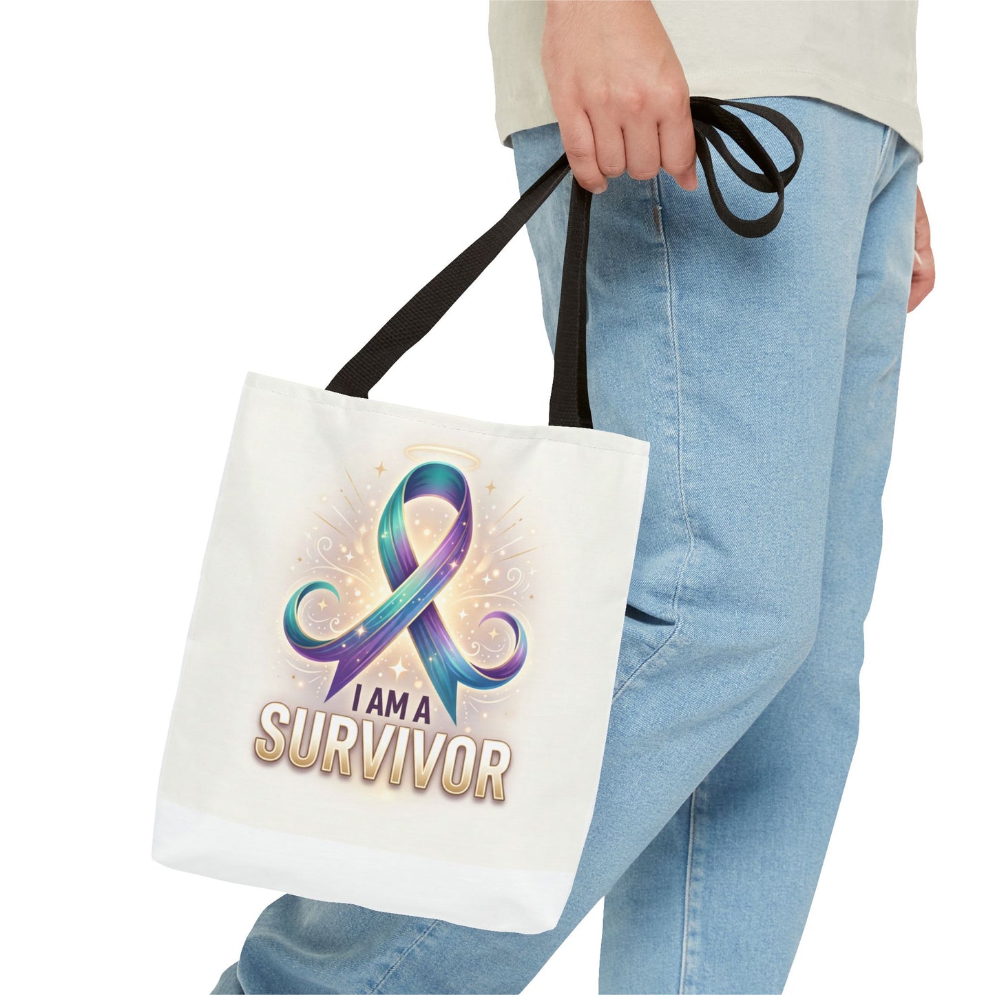 Survivor Ribbon Tote Bag - "I Am a Survivor" Awareness Reusable Shopper