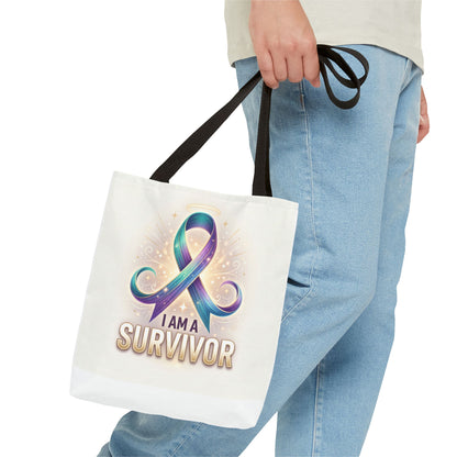 Survivor Ribbon Tote Bag - "I Am a Survivor" Awareness Reusable Shopper