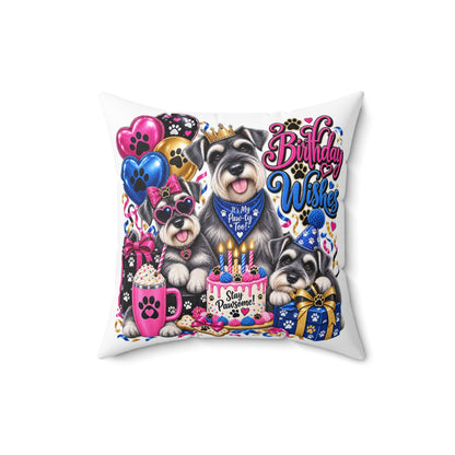 Birthday Wishes Schnauzer Pillow – Cute Dog Birthday Throw Pillow