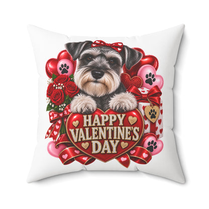 Valentine's Day Schnauzer Pillow — "Happy Valentine’s Day" Decorative Throw Pillow