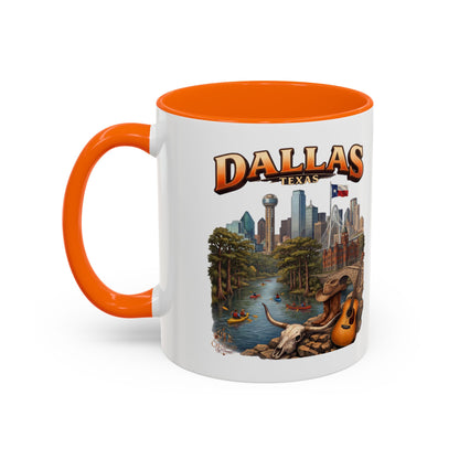 Dallas Skyline Accent Coffee Mug — Texas Souvenir Mug with Guitar & Cityscape