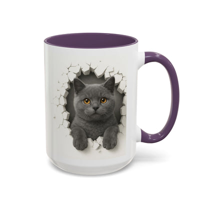 Peekaboo Grey Cat Accent Coffee Mug – Cute 11/15oz Cat Lover Gift