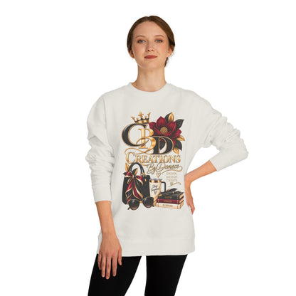 Crewneck Sweatshirt — CBD Creations Boutique Logo Graphic (Crown, Flowers, Books & Coffee)