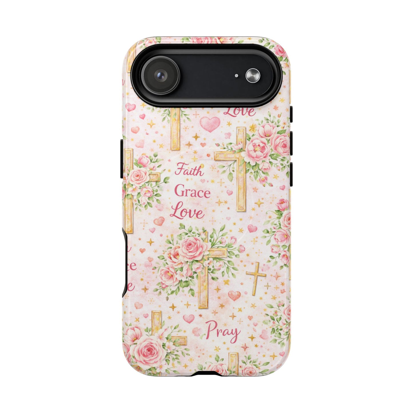 Faith Grace Love Tough Magnetic Phone Case — Floral Cross Protective Cover