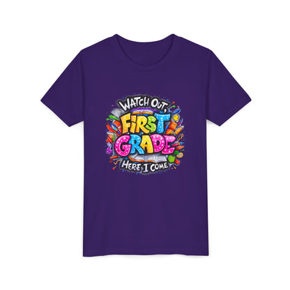 First Grade T-Shirt - "Watch Out First Grade Here I Come" Back-to-School Youth Tee
