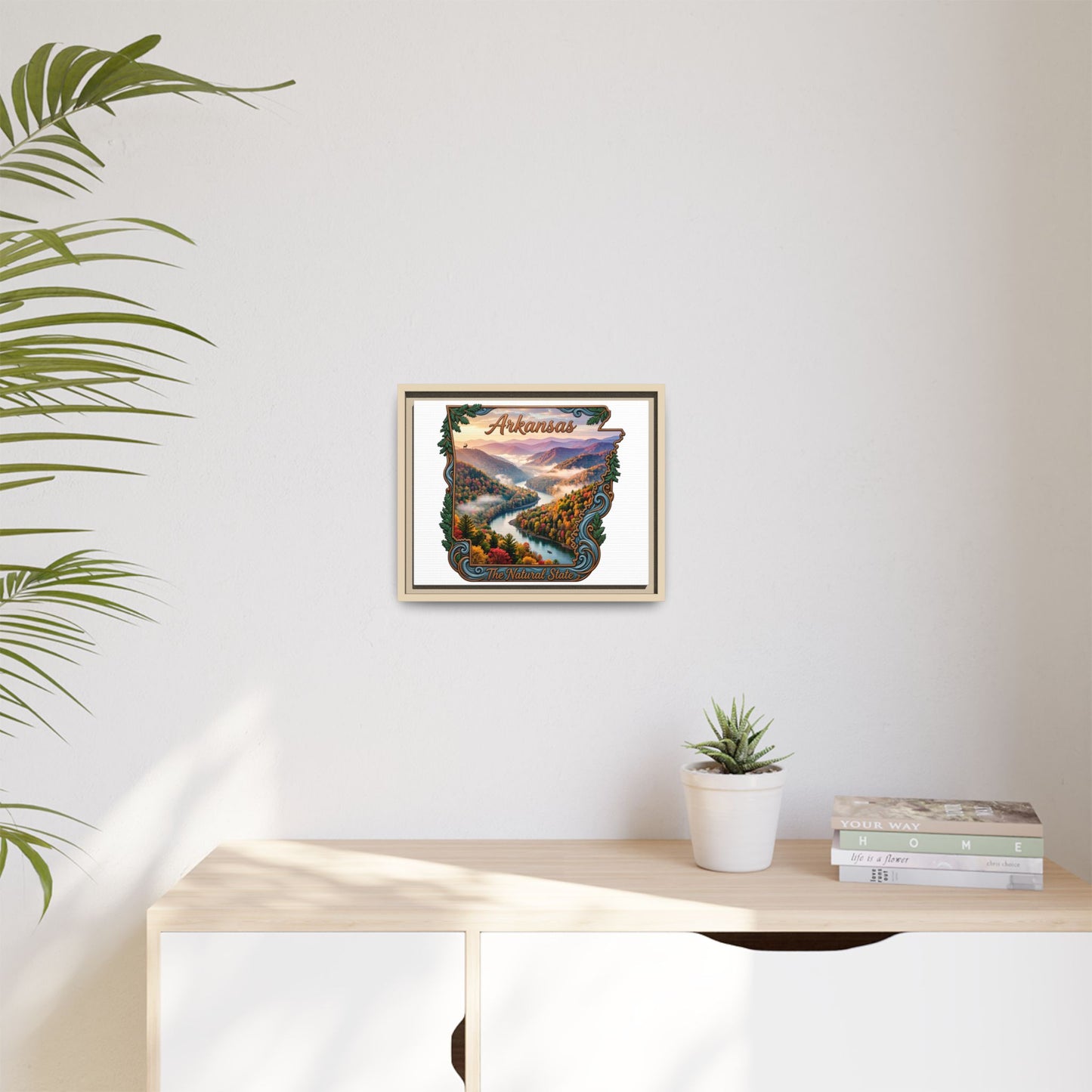 Arkansas Scenic State Map Canvas — "The Natural State" Framed Wall Art