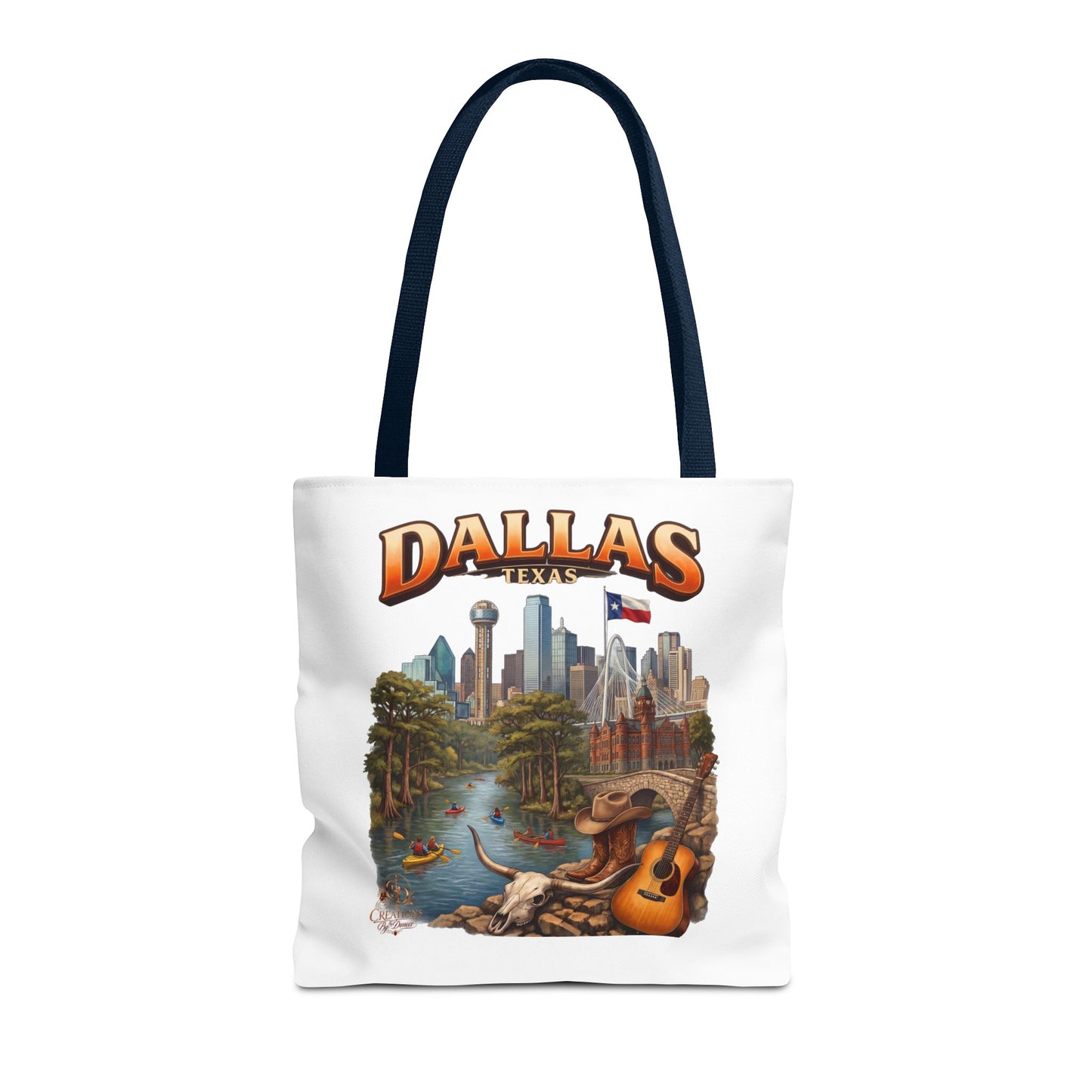 Dallas Texas Scenic Tote Bag – City Skyline & Guitar Souvenir Tote
