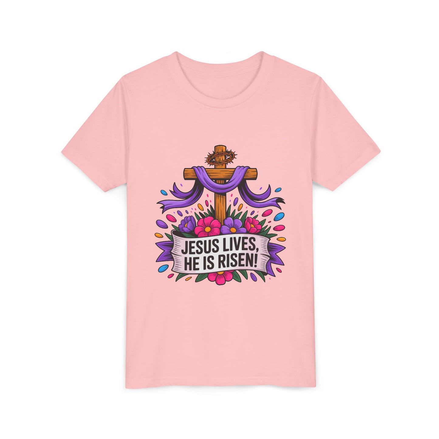 Youth Tee — "Jesus Lives, He Is Risen!" Easter Christian Tee