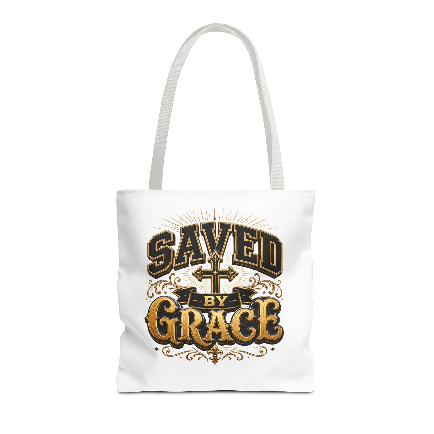 Saved by Grace Tote Bag – Christian Cross Inspirational Canvas Tote