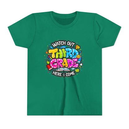 Third Grade Kids T‑Shirt — "Watch Out Third Grade Here I Come" Back-to-School Tee
