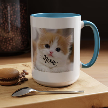Cat Photo Coffee Mug - Cute Kitten 'Meow' Accent Mug (11/15oz)