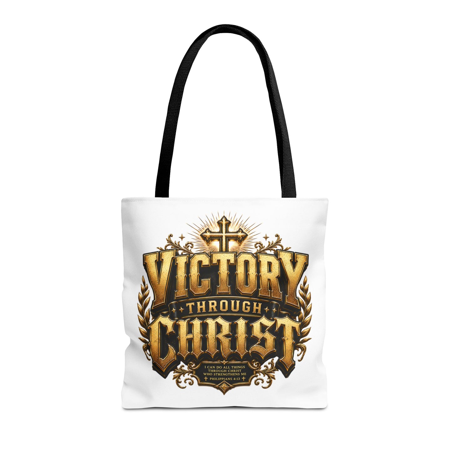 Victory Through Christ Tote Bag — Inspirational Christian Canvas Tote