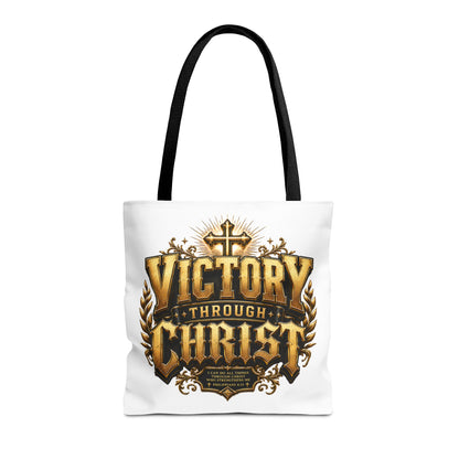 Victory Through Christ Tote Bag — Inspirational Christian Canvas Tote