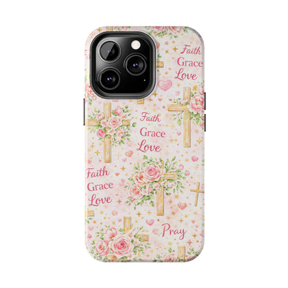 Faith Grace Love Cross Phone Case | Christian Floral iPhone Case