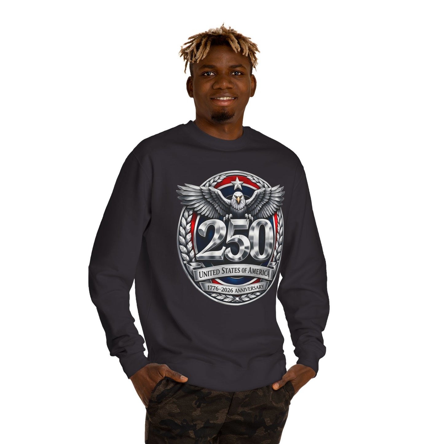 250th USA Anniversary Sweatshirt — Eagle Emblem 1776–2026 Commemorative Crewneck