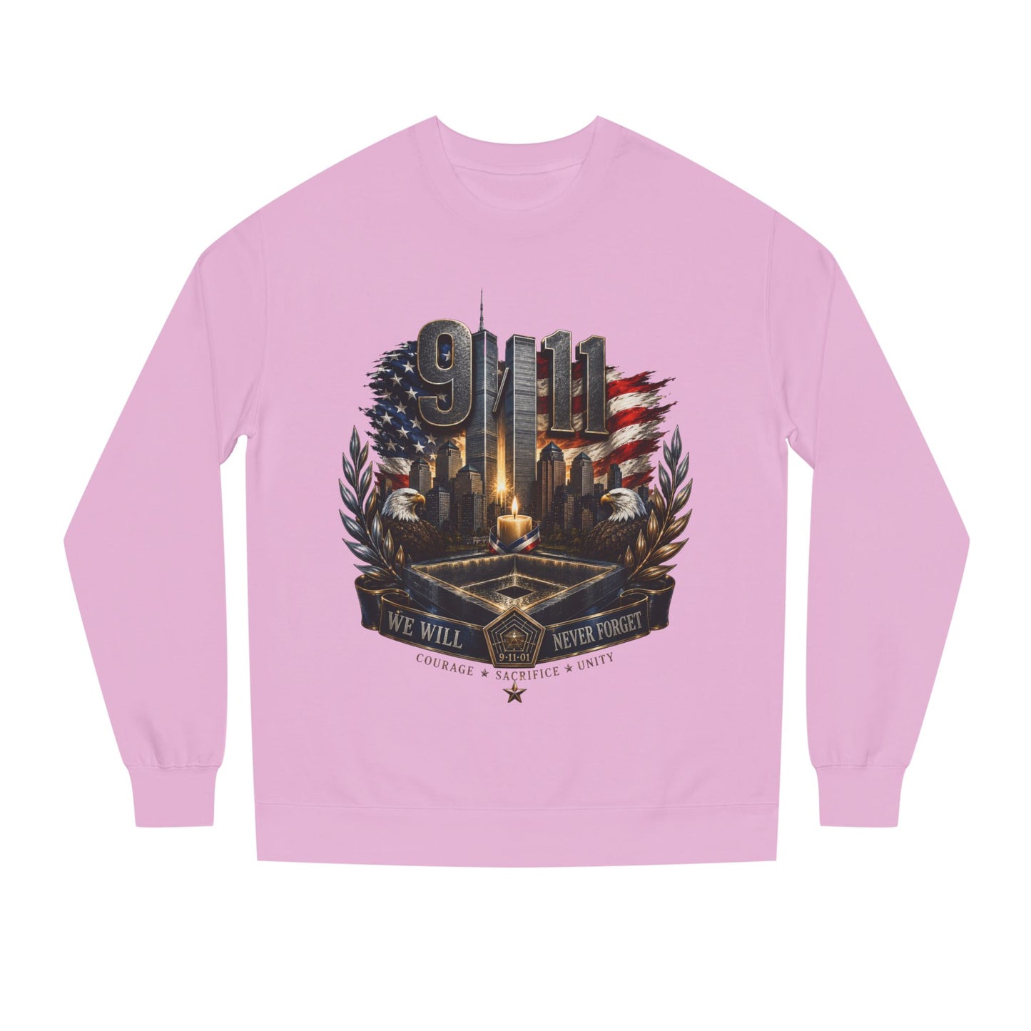 9/11 Memorial Crewneck Sweatshirt — We Will Never Forget Tribute