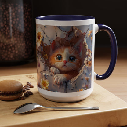 Cute Kitten Floral Coffee Mug – Peekaboo Cat Accent Mug (11/15oz)