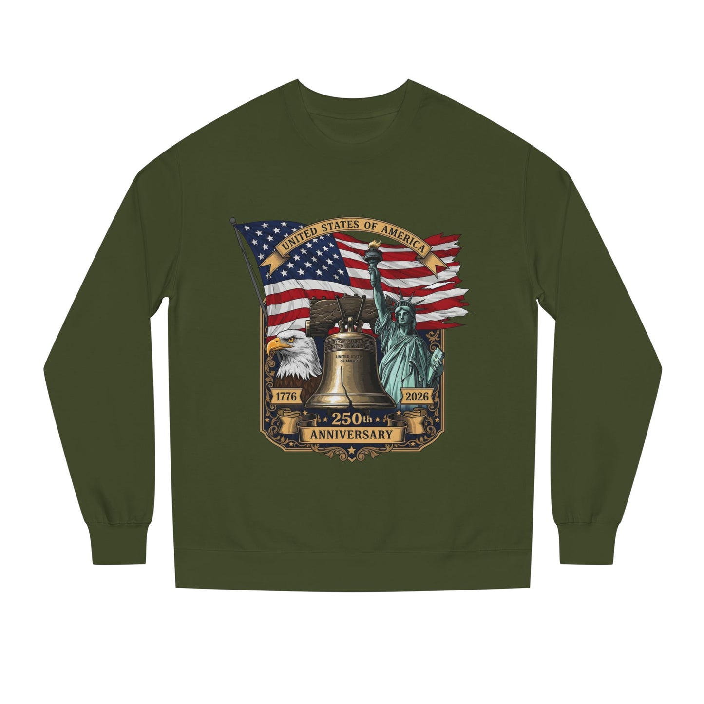 Liberty 250th Anniversary Sweatshirt — American Flag, Liberty Bell & Statue of Liberty Graphic