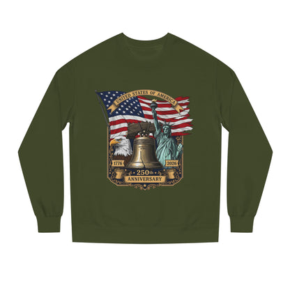 Liberty 250th Anniversary Sweatshirt — American Flag, Liberty Bell & Statue of Liberty Graphic