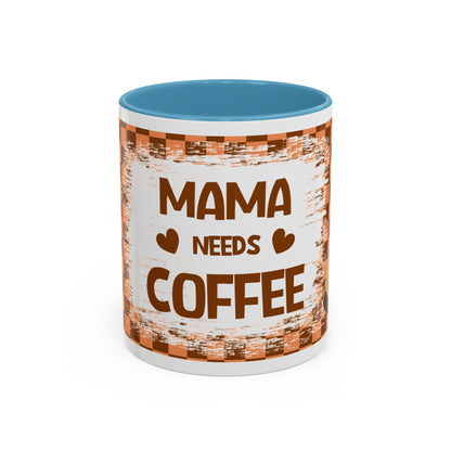 Mama Needs Coffee Accent Mug — 11/15oz Brown Checkered Coffee Cup