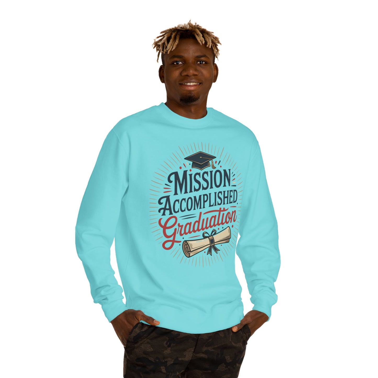 Graduation Sweatshirt "Mission Accomplished" - Grad Cap & Diploma Pullover