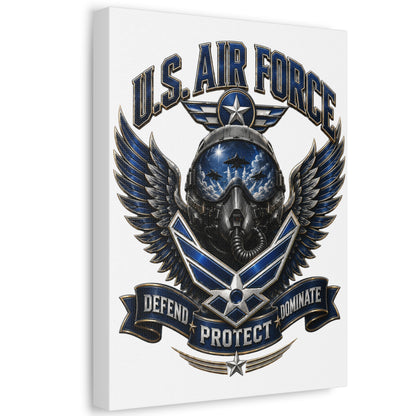 U.S. Air Force Canvas Wall Art – "Defend Protect Dominate" Military Aviation Stretched Canvas