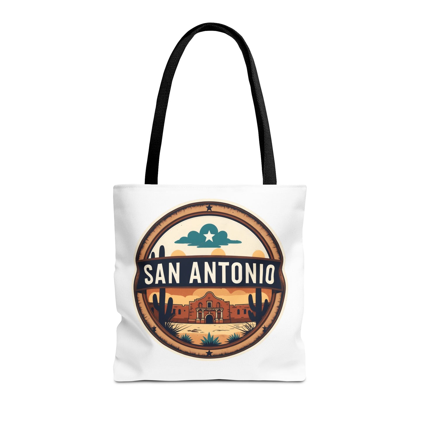 San Antonio Vintage Badge Tote Bag — Retro Texas Travel Market Tote
