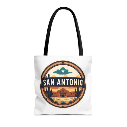 San Antonio Vintage Badge Tote Bag — Retro Texas Travel Market Tote