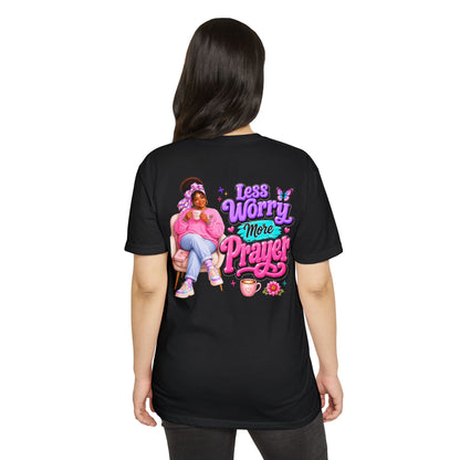 Less Worry More Prayer Tee — Inspirational Christian Graphic T-Shirt