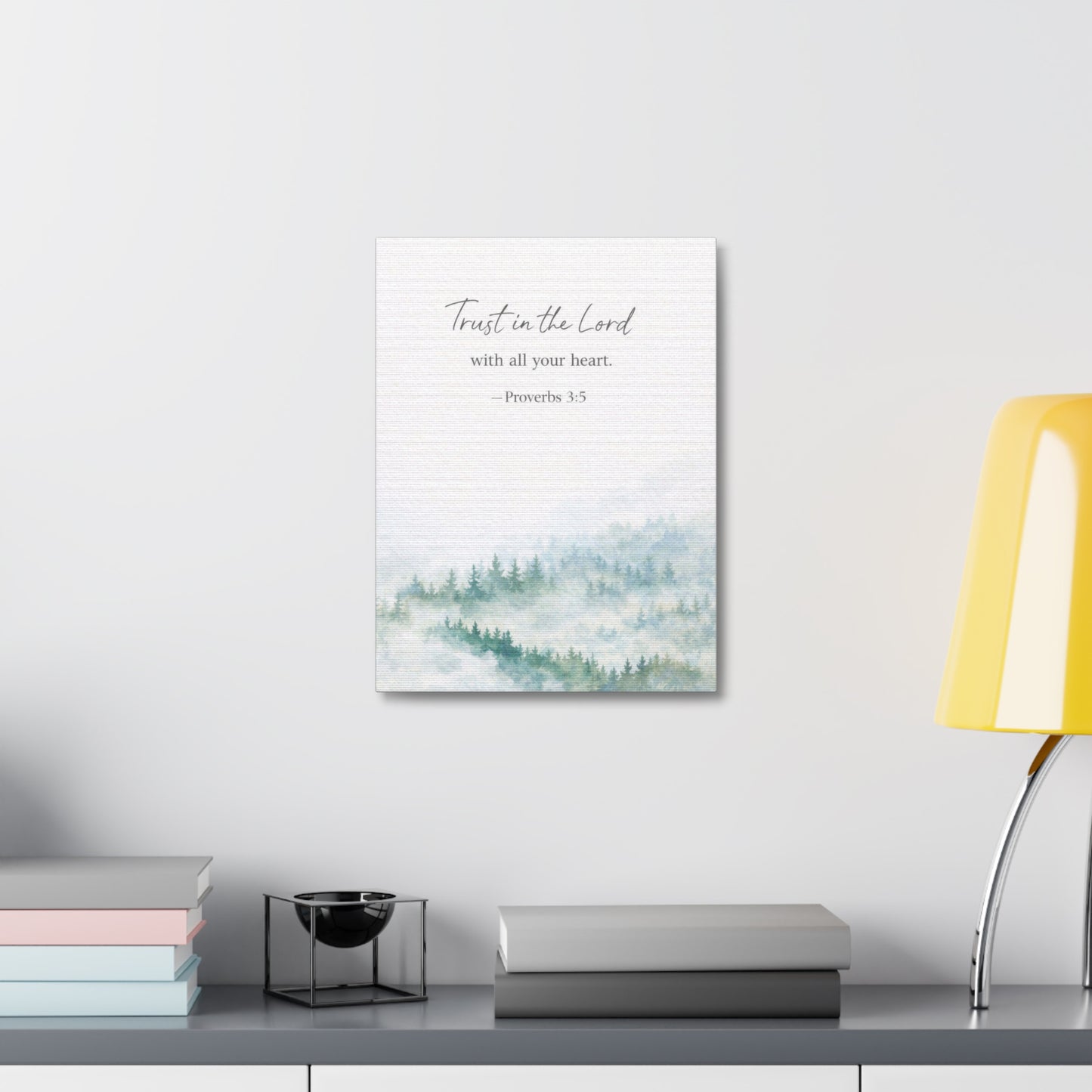 Stretched Canvas - "Trust in the Lord" Proverbs 3:5 Watercolor Forest Wall Art