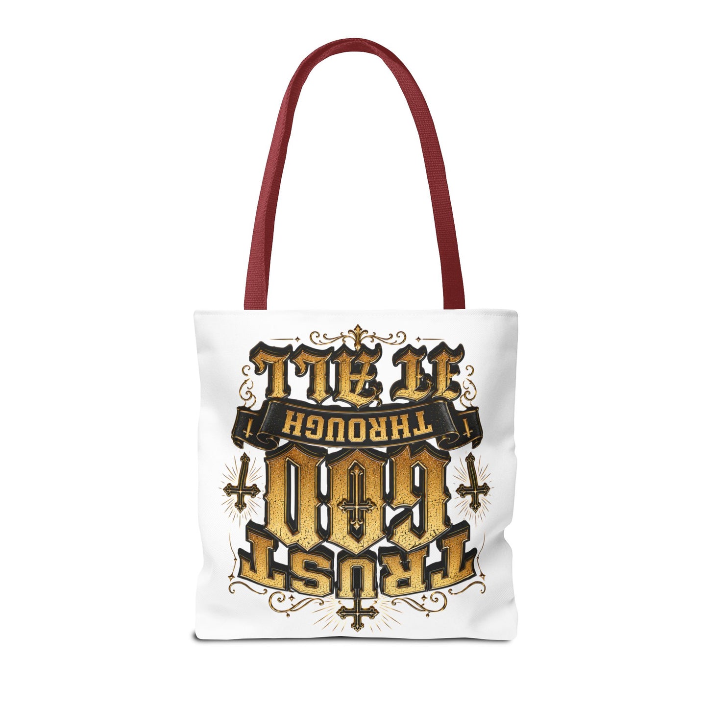 Religious Tote Bag — “Trust God Through It All” Inspirational Scripture Tote