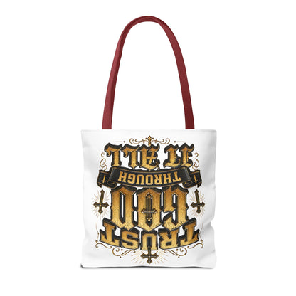 Religious Tote Bag — “Trust God Through It All” Inspirational Scripture Tote