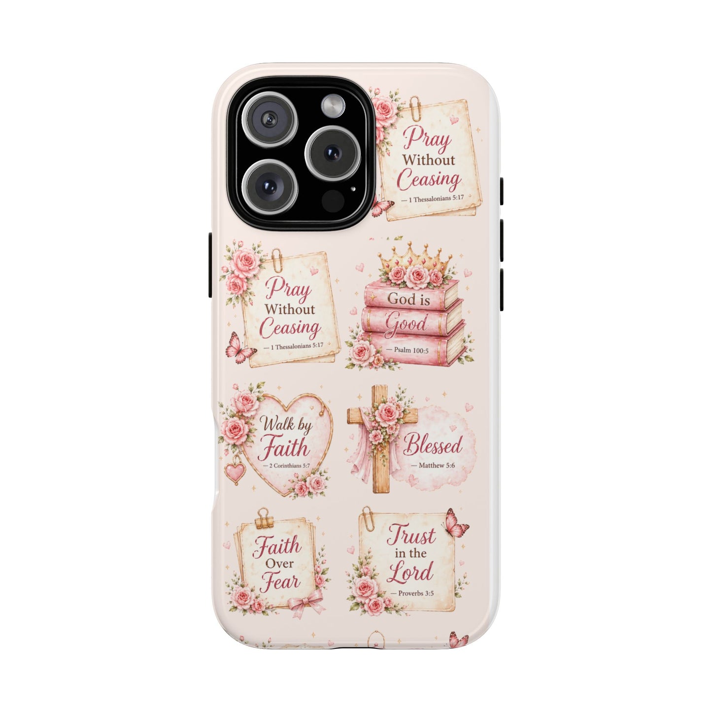 Christian Floral Phone Case — "Pray Without Ceasing" Faith Cross Design