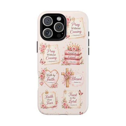 Christian Floral Phone Case — "Pray Without Ceasing" Faith Cross Design