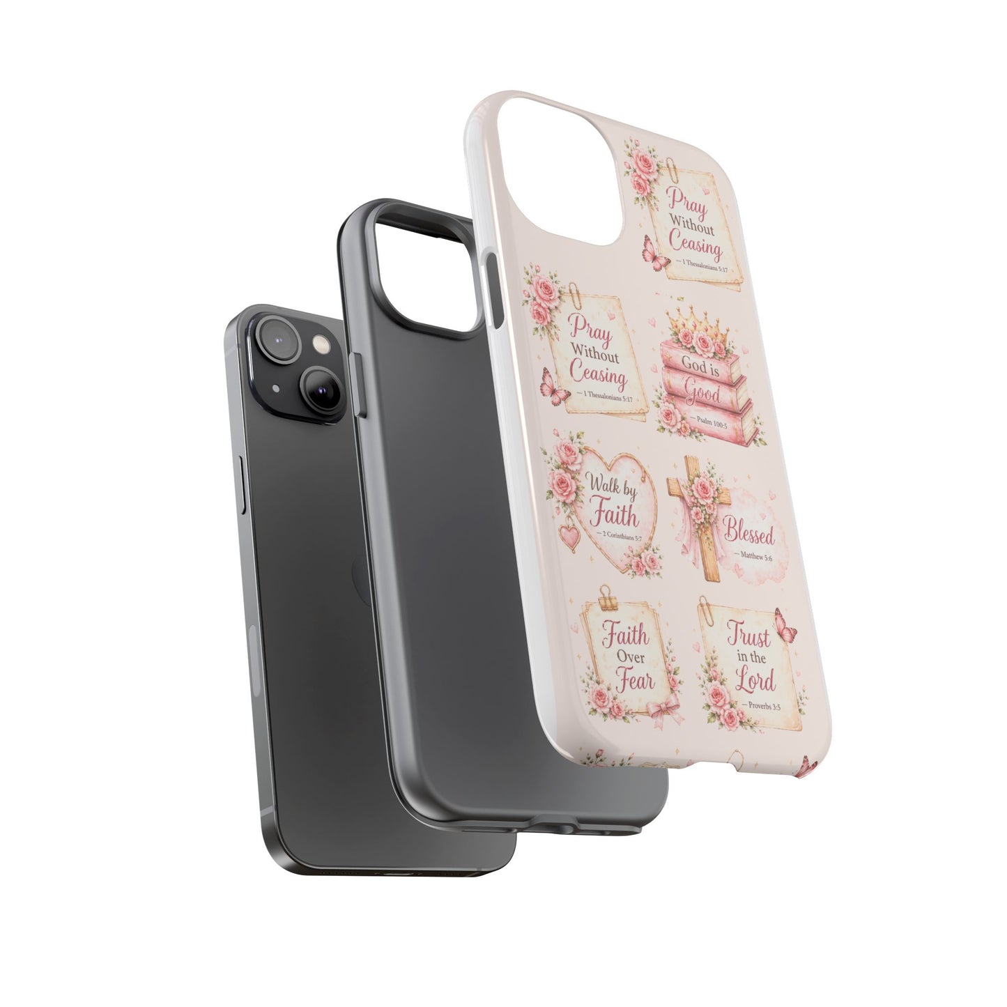 Christian Floral Phone Case — "Pray Without Ceasing" Faith Cross Design