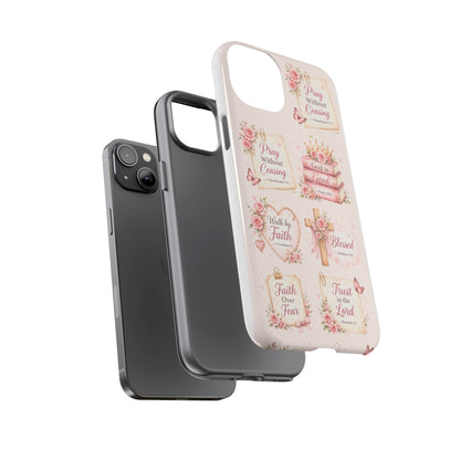 Christian Floral Phone Case — "Pray Without Ceasing" Faith Cross Design