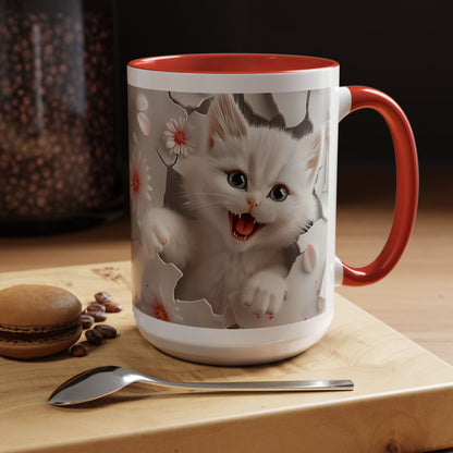 Cute Kitten Floral Accent Coffee Mug – Cat Lover Ceramic Mug (11/15oz)